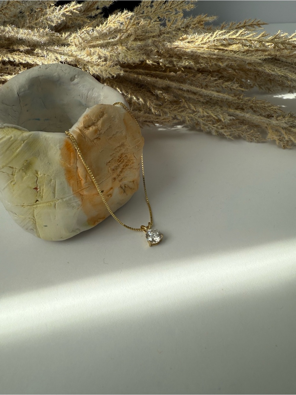 Classic Gold Solitaire Pendant Necklace - Gold Clear